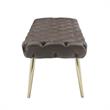 Posh Living Dia Button Tufted Velvet Bench with Metal Legs in Taupe/Gold