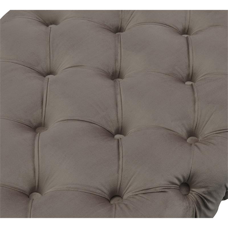 Posh Living Dia Button Tufted Velvet Bench with Metal Legs in Taupe/Gold