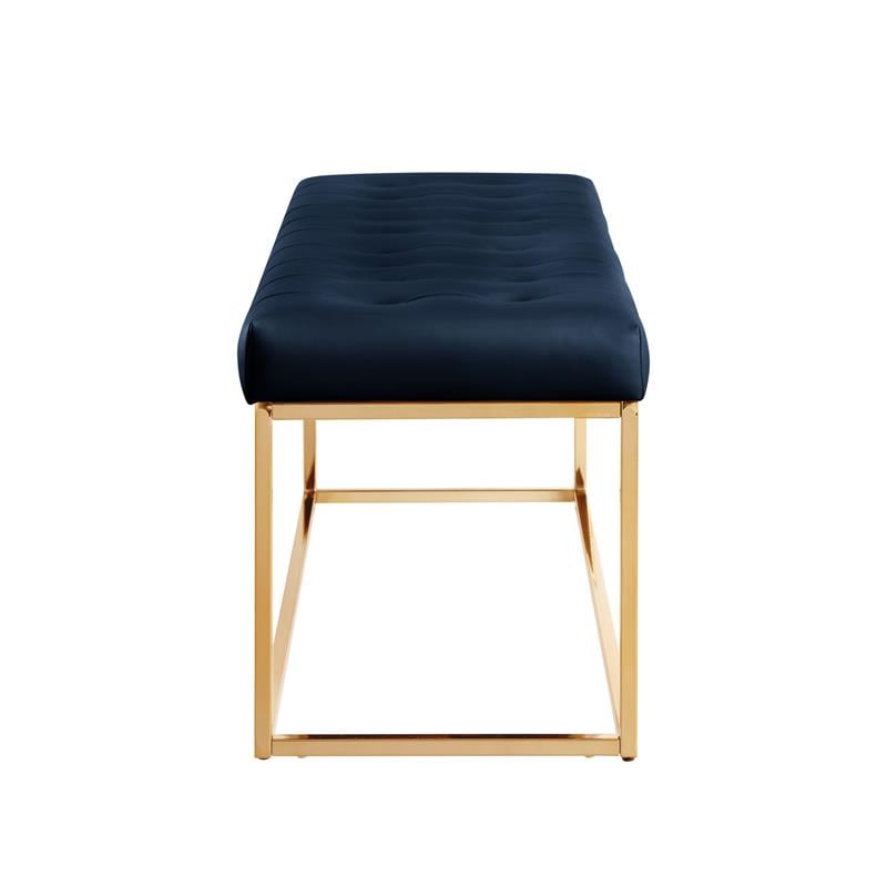 Posh Living Foster Faux Leather Bench in Navy Blue/Gold