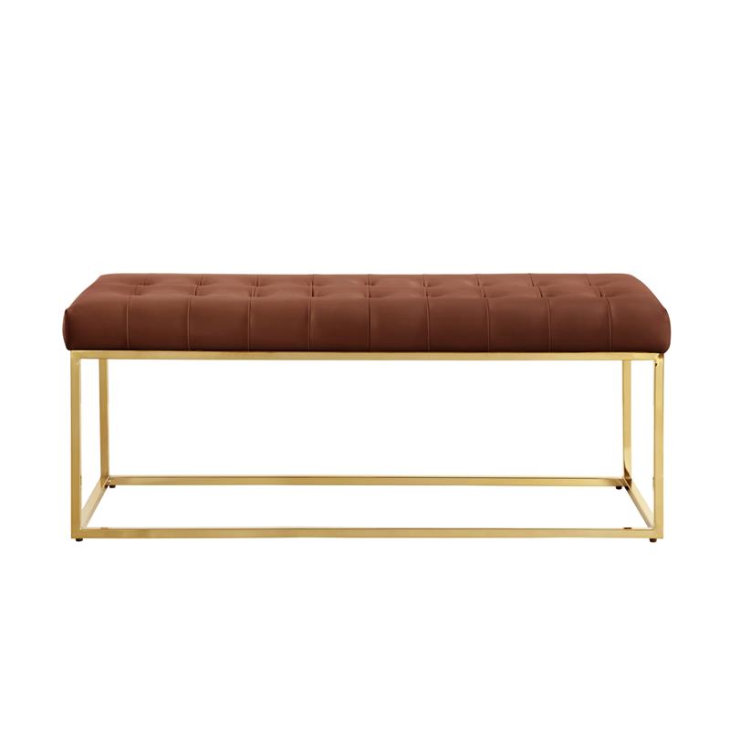 Posh Living Foster Faux Leather Bench in Camel Brown/Gold