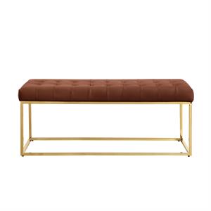 Posh Living Foster Faux Leather Bench in Camel Brown/Gold