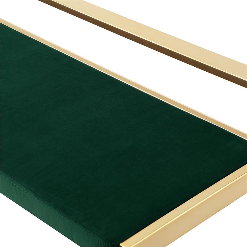 Posh Living Camilo Velvet and Stainless Steel Base Bench in Green/Gold