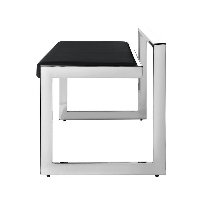 Posh Living Camilo Velvet and Stainless Steel Base Bench in Black/Chrome