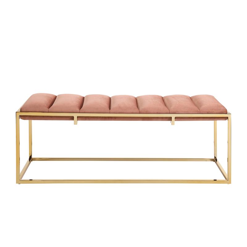 Posh Living Markus Tufted Velvet Bench in Blush Pink/Gold