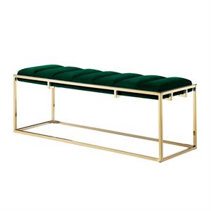 Posh Living Markus Tufted Velvet Bench in Green/Gold
