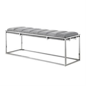 Posh Living Markus Tufted Velvet Bench in Gray/Chrome