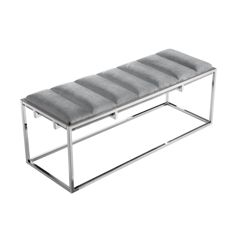 Posh Living Markus Tufted Velvet Bench in Gray/Chrome