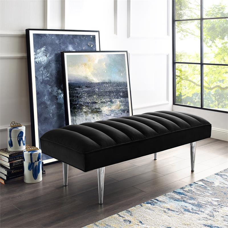 Posh Living Darian Tufted Velvet Bench with Metal Legs in Black/Chrome