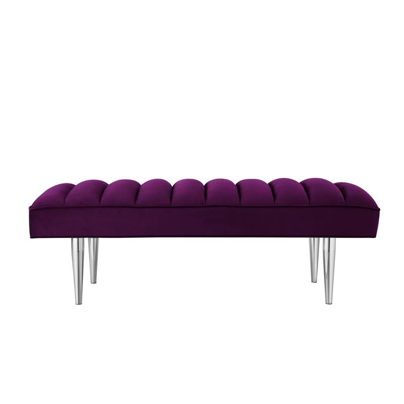 Posh Living Darian Tufted Velvet Bench with Metal Legs in Purple/Chrome