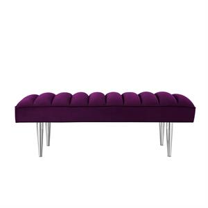 Posh Living Darian Tufted Velvet Bench with Metal Legs in Purple/Chrome