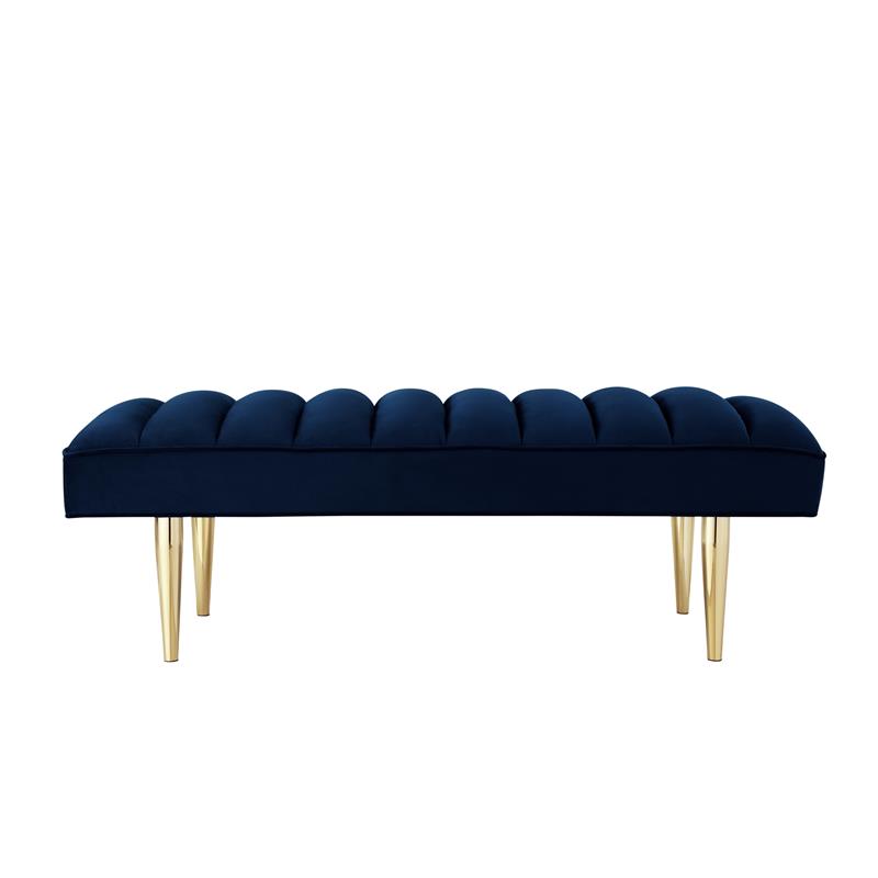 Posh Living Darian Tufted Velvet Bench with Metal Legs in Navy Blue/Gold
