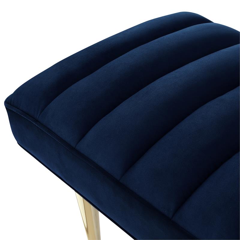 Posh Living Darian Tufted Velvet Bench with Metal Legs in Navy Blue/Gold