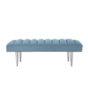 Posh Living Darian Tufted Velvet Bench with Metal Legs in Blue/Chrome