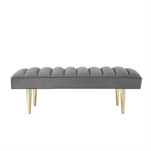 Posh Living Darian Tufted Velvet Bench with Metal Legs in Light Gray/Gold