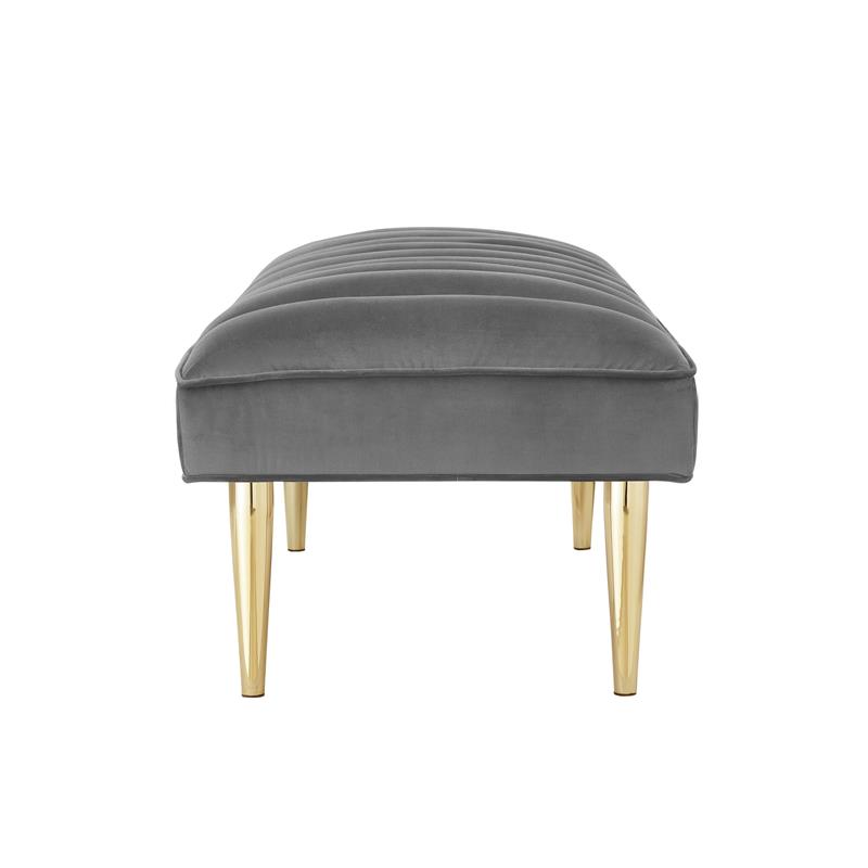 Posh Living Darian Tufted Velvet Bench with Metal Legs in Light Gray/Gold
