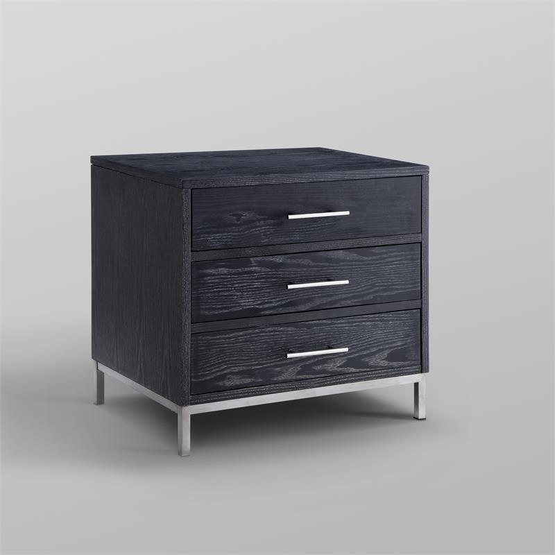 Posh Living Stella 3-Drawer Nightstand with Metal Base in Black/Chrome