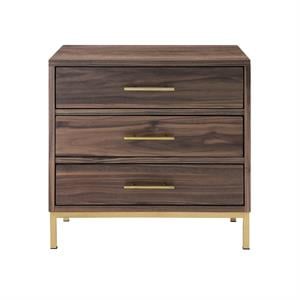 Posh Living Stella 3-Drawer Nightstand with Metal Base in Walnut/Gold