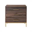 Posh Living Stella 3-Drawer Nightstand with Metal Base in Walnut/Gold