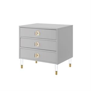 Posh Living Glamuri 3-Drawer Nightstand with Acrylic Legs in Light Gray