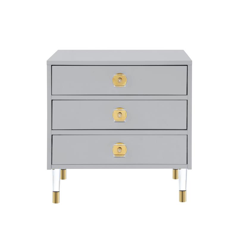 Posh Living Glamuri 3-Drawer Nightstand with Acrylic Legs in Light Gray
