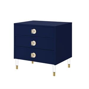 Posh Living Glamuri 3-Drawer Nightstand with Acrylic Legs in Dark Navy