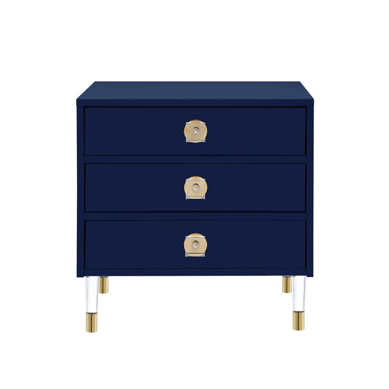Posh Living Glamuri 3-Drawer Nightstand with Acrylic Legs in Dark Navy