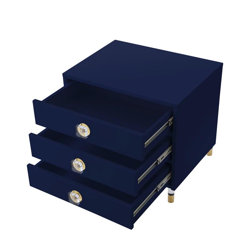 Posh Living Glamuri 3-Drawer Nightstand with Acrylic Legs in Dark Navy