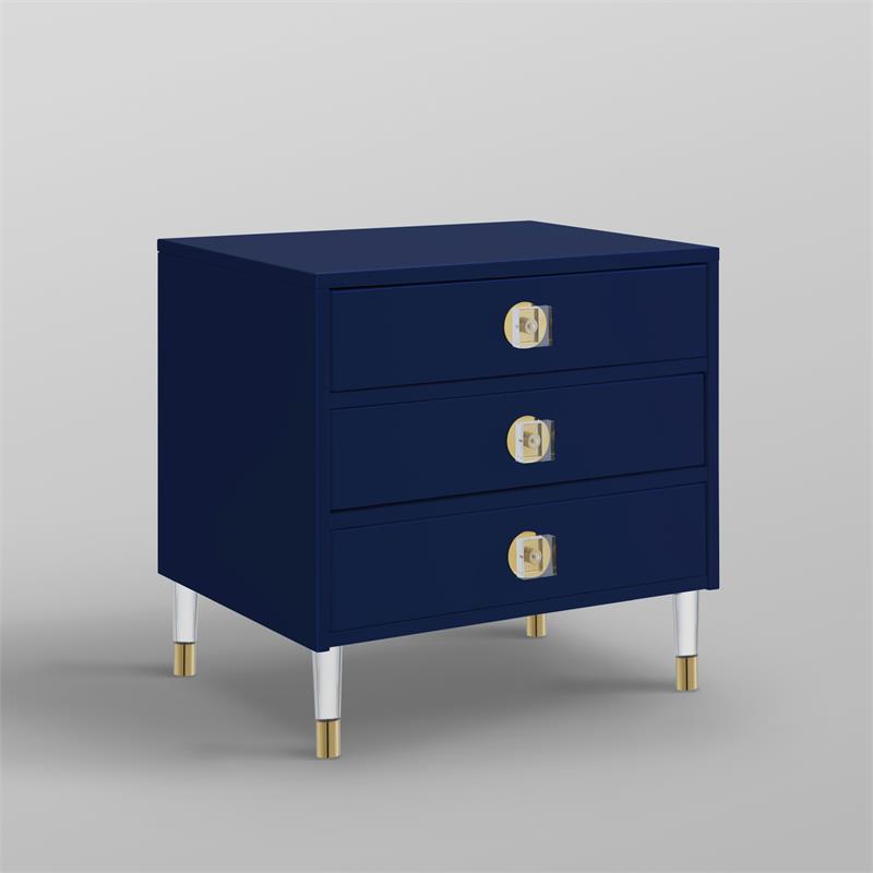 Posh Living Glamuri 3-Drawer Nightstand with Acrylic Legs in Dark Navy