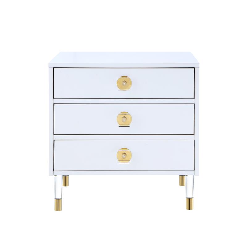 Posh Living Glamuri 3-Drawer Nightstand with Acrylic Legs in White