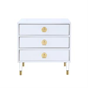 Posh Living Glamuri 3-Drawer Nightstand with Acrylic Legs in White