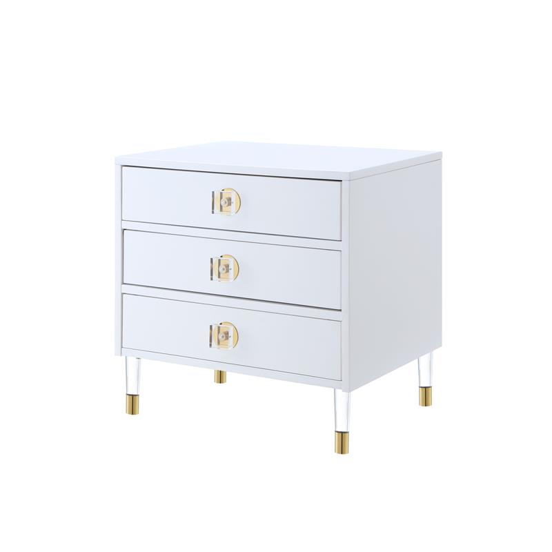 Posh Living Glamuri 3-Drawer Nightstand with Acrylic Legs in White