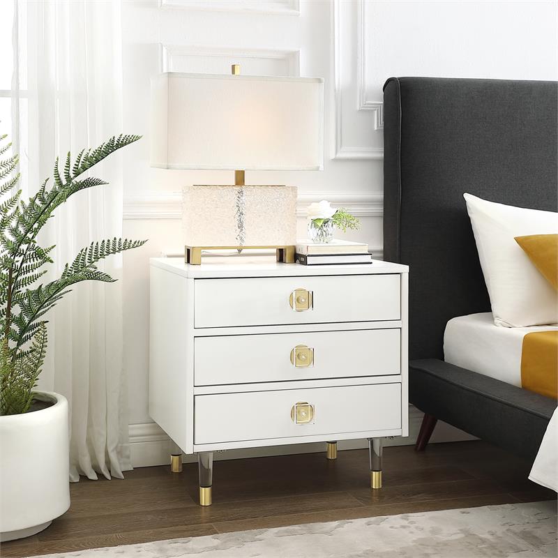 Posh Living Glamuri 3-Drawer Nightstand with Acrylic Legs in White