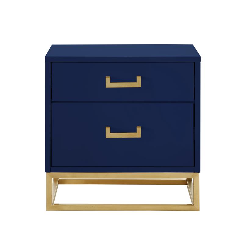 Posh Living Stefano 2-Drawer Nightstand with Metal Base in Dark Navy/Gold