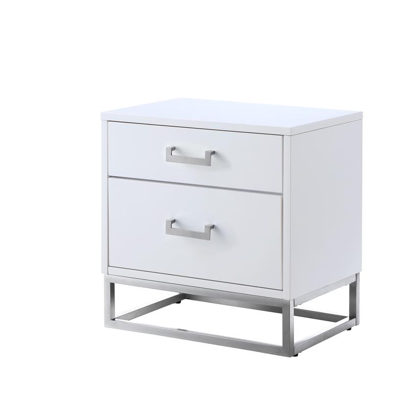 Posh Living Stefano 2-Drawer Nightstand with Metal Base in Dark Gray/Chrome