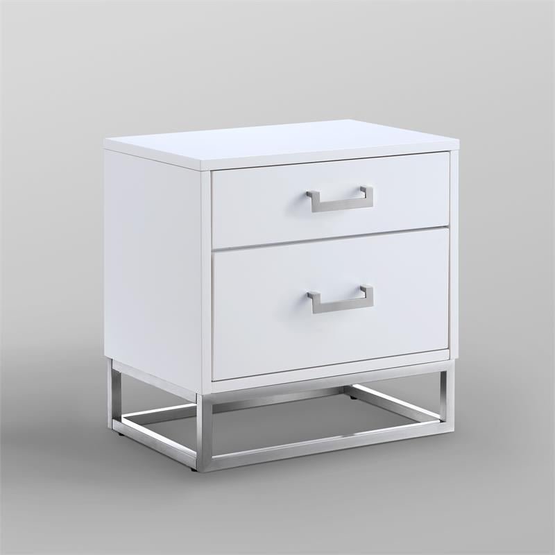 Posh Living Stefano 2-Drawer Nightstand with Metal Base in Dark Gray/Chrome