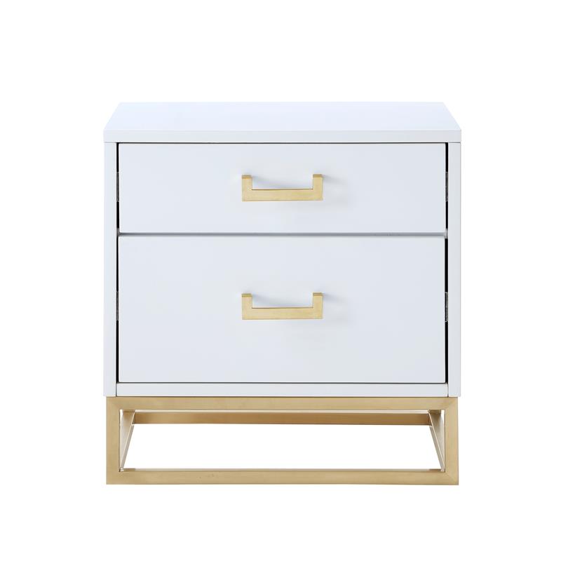 Posh Living Stefano 2-Drawer Nightstand with Metal Base in White/Chrome