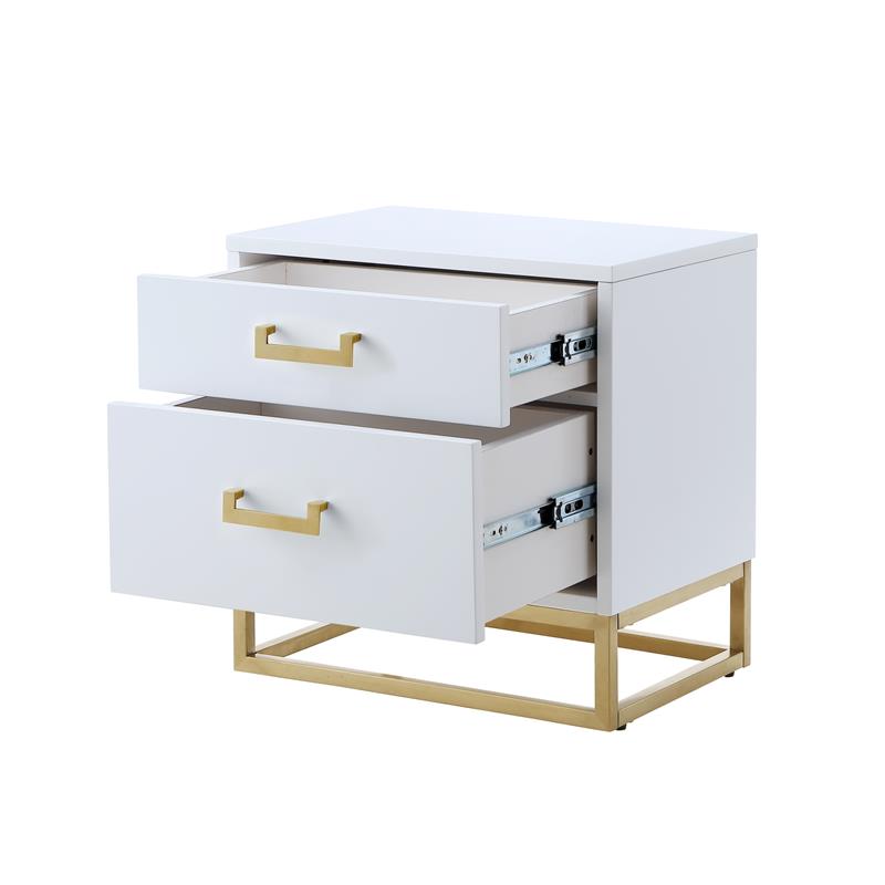 Posh Living Stefano 2-Drawer Nightstand with Metal Base in White/Chrome