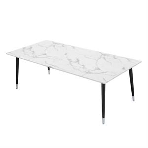Posh Living Zayd 90&quot Marble Dining Table With Metal Legs in Black/Silver