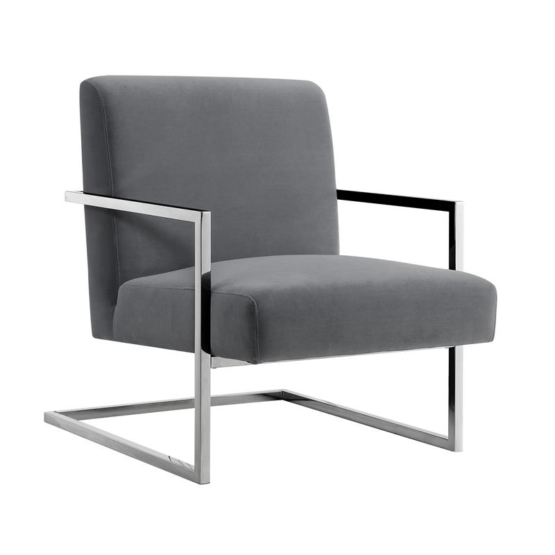 Posh Living Xzavier Velvet Upholstered Accent Chair in Gray/Chrome