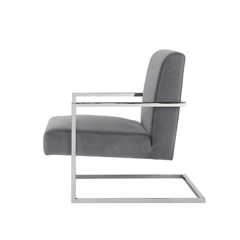 Posh Living Xzavier Velvet Upholstered Accent Chair in Gray/Chrome