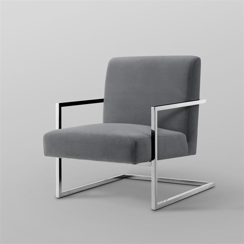 Posh Living Xzavier Velvet Upholstered Accent Chair in Gray/Chrome
