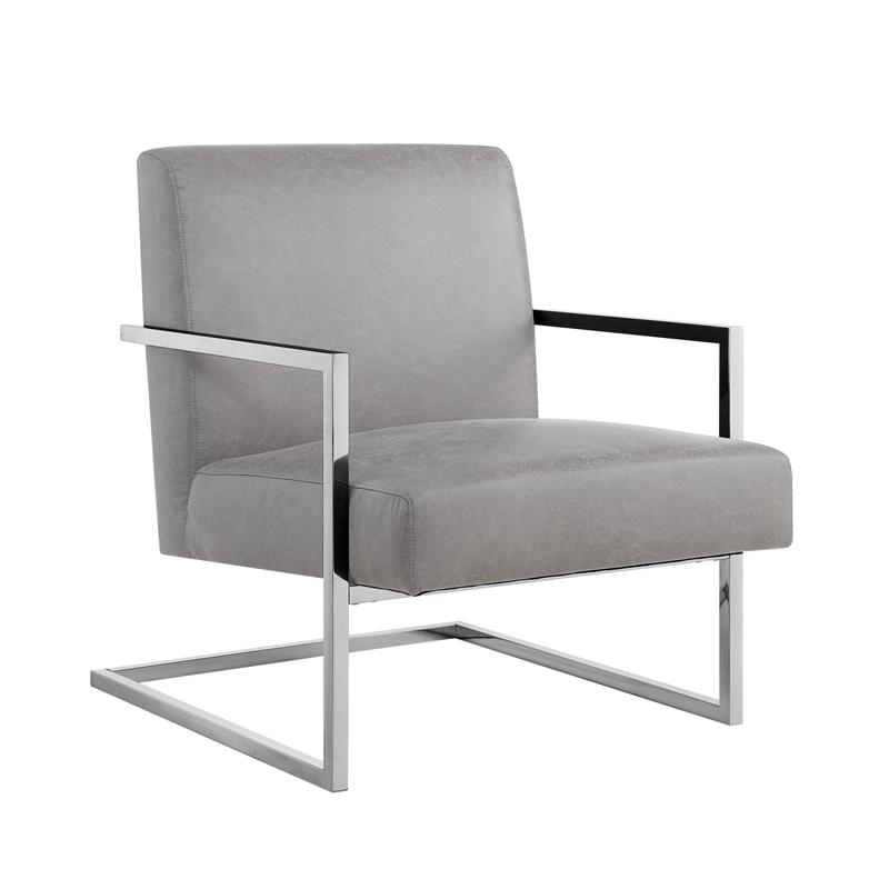 Posh Living Xzavier Faux Leather Accent Chair in Light Gray/Chrome