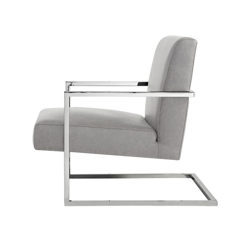 Posh Living Xzavier Faux Leather Accent Chair in Light Gray/Chrome
