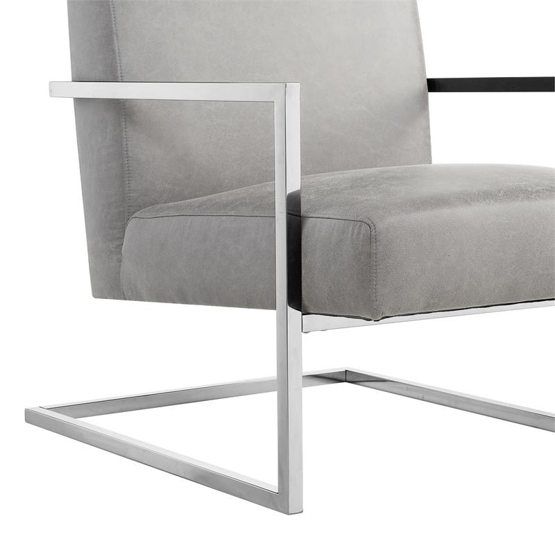 Posh Living Xzavier Faux Leather Accent Chair in Light Gray/Chrome