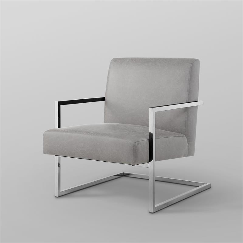 Posh Living Xzavier Faux Leather Accent Chair in Light Gray/Chrome