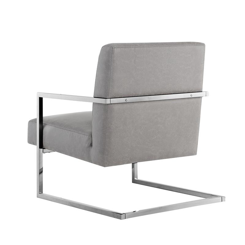 Posh Living Xzavier Faux Leather Accent Chair in Light Gray/Chrome