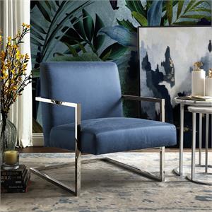 Posh Living Xzavier Faux Leather Accent Chair in Navy/Chrome