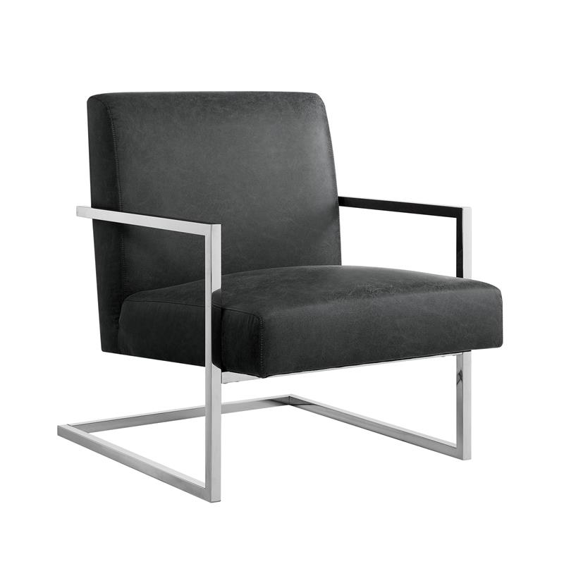 Posh Living Xzavier Faux Leather Accent Chair in Charcoal/Chrome