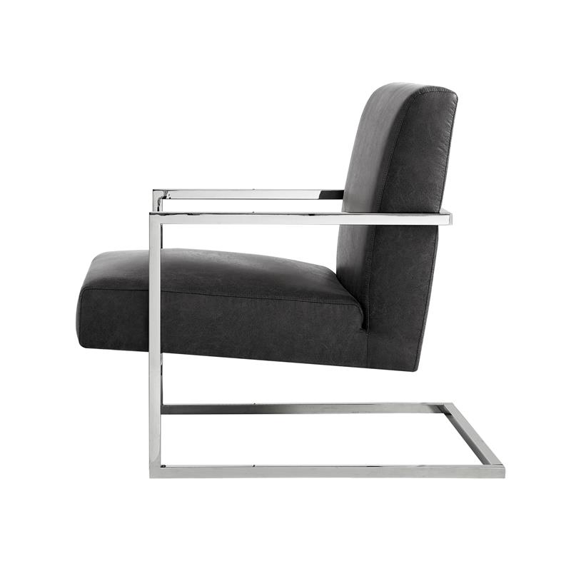 Posh Living Xzavier Faux Leather Accent Chair in Charcoal/Chrome