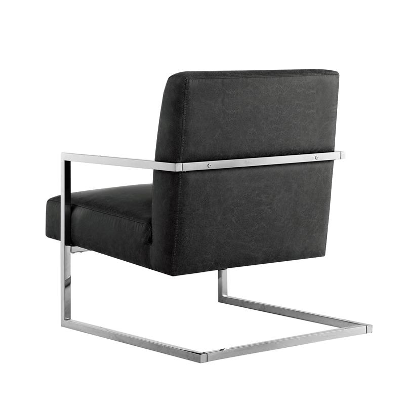 Posh Living Xzavier Faux Leather Accent Chair in Charcoal/Chrome